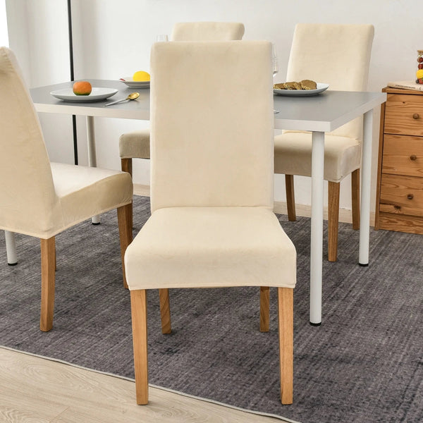 Light Beige Velvet Plush Stretch Slipcover Elastic Spandex Chair Cover For Dining Room Kitchen Wedding Banquet Hotel Slipcovers