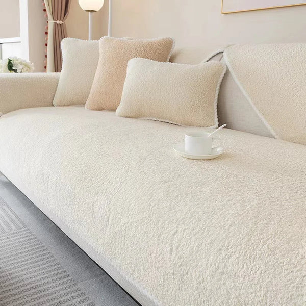 Sofa Towel Velvet Beige Cover For Living Room Sectional Shape Slipcovers