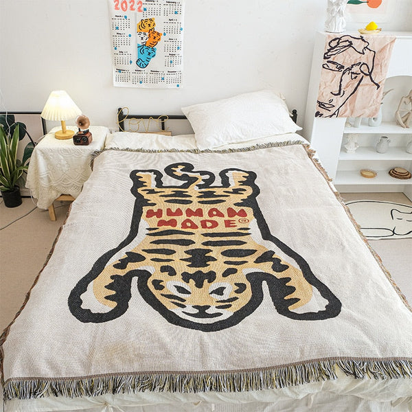 Yellow Blanket Human Made Sofa Thick Outdoor Camping Mat Tiger Pattern Tapestry Tapestries