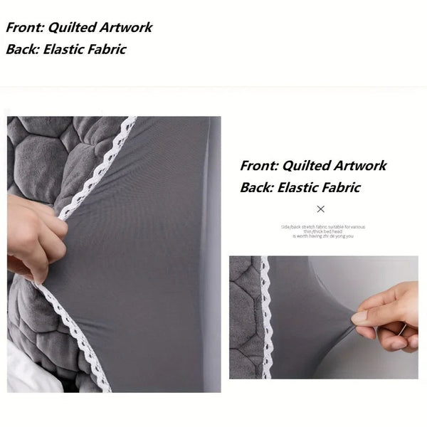 Headboard Cover Dark Gray Zigzag Pattern Quilted Velvet Bed Back Protector 130X70cm Headboards & Footboards