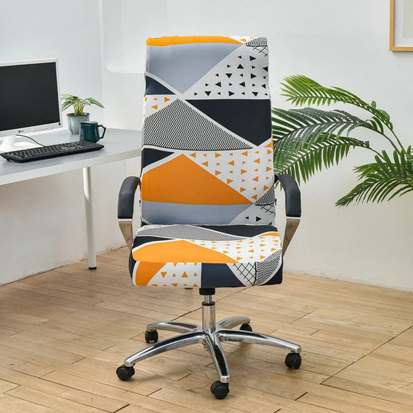 Office Chair Cover Orange White Geometric Medium Non Slip Rotating Seat Case Universal Armrest Protector Chair Covers