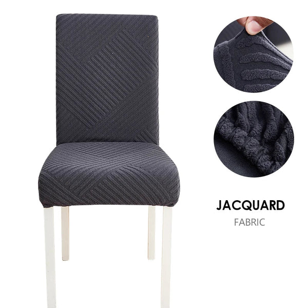 Chair Cover Dark Grey Knitted Lines Design Elastic Material For Dining Room Slipcovers