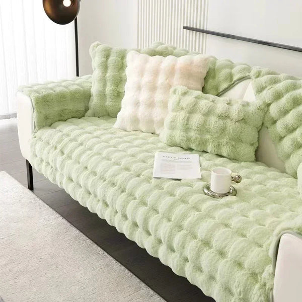 Sofa Towel Super Soft Rabbit Plush Light Green Thicken Bubble Velvet Slipcover Slipcovers