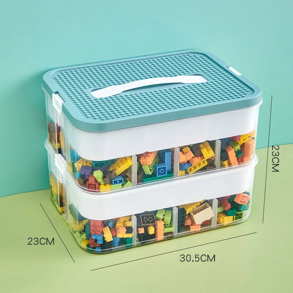 Storage Box Green With White Line Two Layers Stackable Organizer Storage Boxes