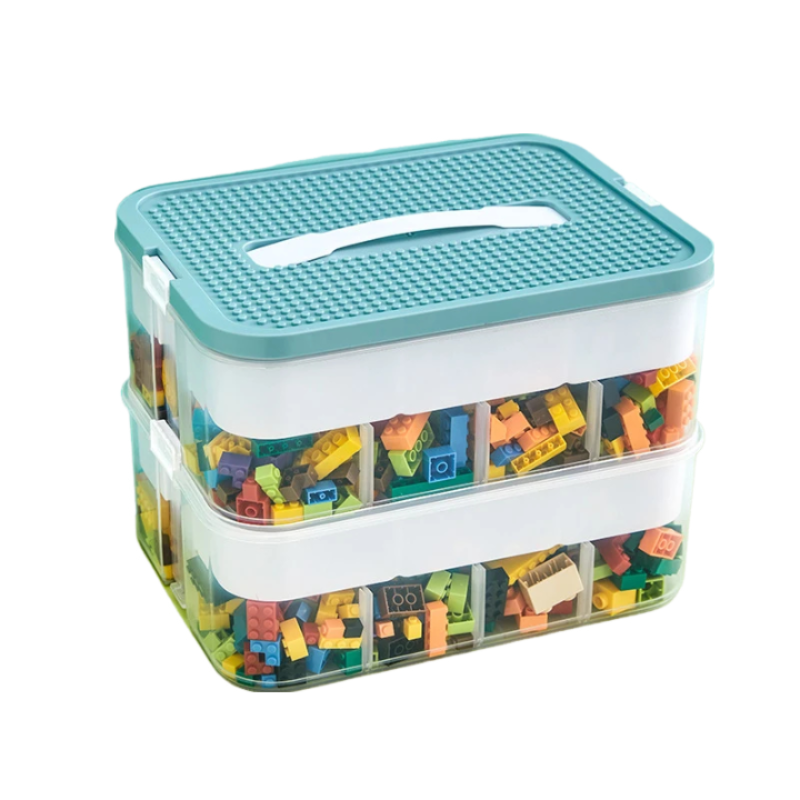 Storage Box Green With White Line Two Layers Stackable Organizer Storage Boxes
