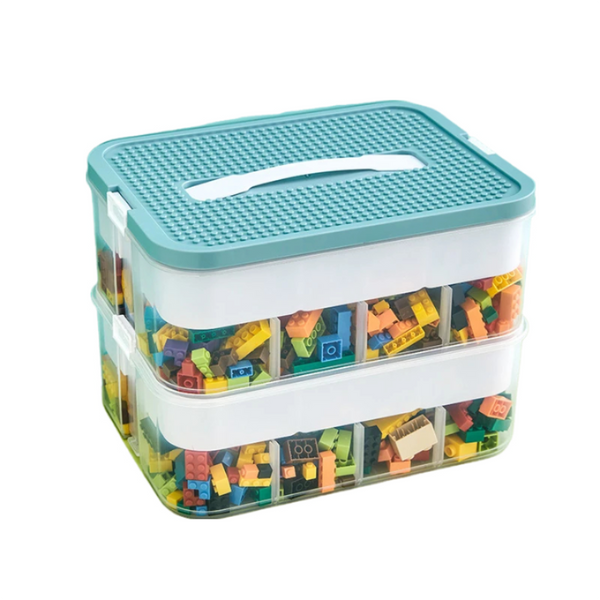 Storage Box Green With White Line Two Layers Stackable Organizer Storage Boxes