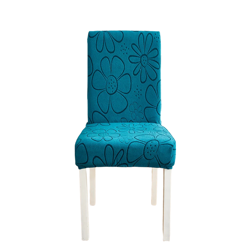 Chair Cover Dark Blue Floral Design Anti Dirt Elastic Material For Dining Room Slipcovers