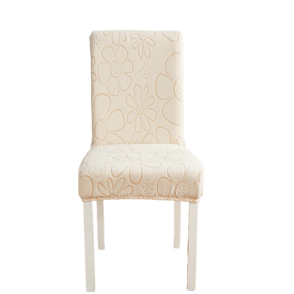 Chair Cover Beige Floral Design Anti Dirt Elastic Material For Dining Room Slipcovers