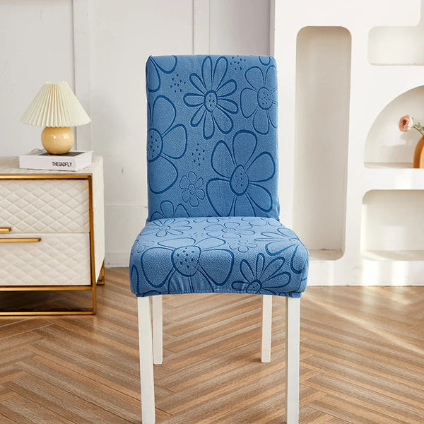 Chair Cover Blue Floral Design Anti Dirt Elastic Material For Dining Room Kitchen Slipcovers