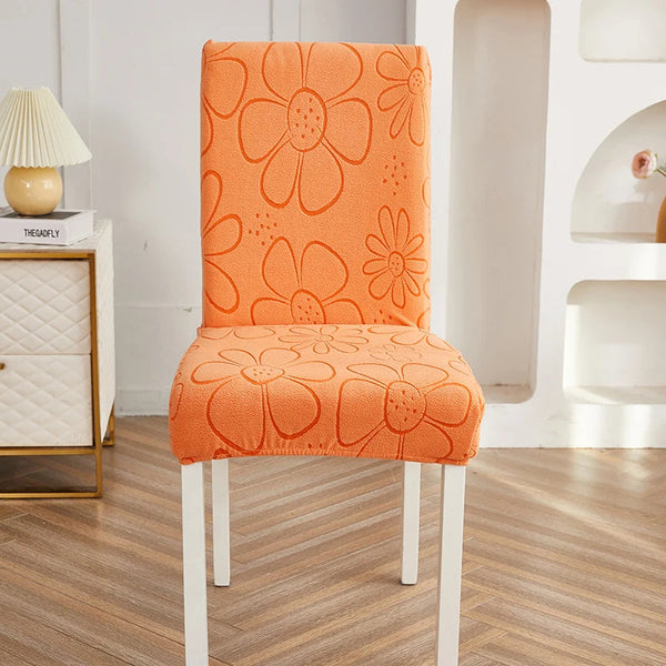 Chair Cover Orange Floral Design Anti Dirt Elastic Material For Dining Room Kitchen Slipcovers