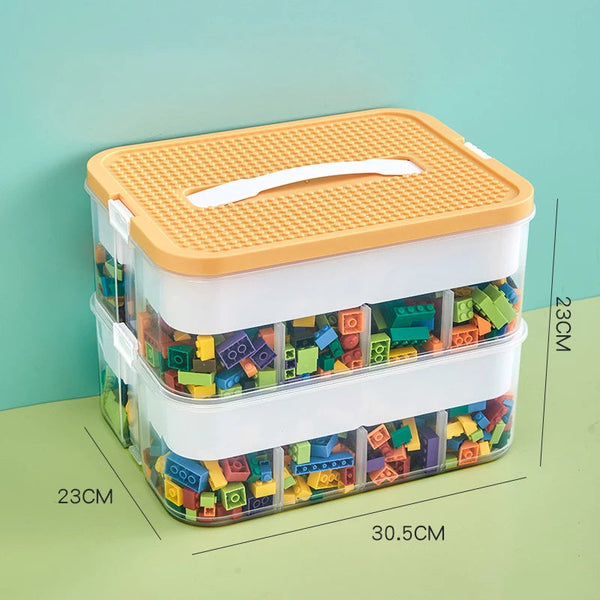 Storage Box Yellow With White Line Two Layers Stackable Organizer Storage Boxes