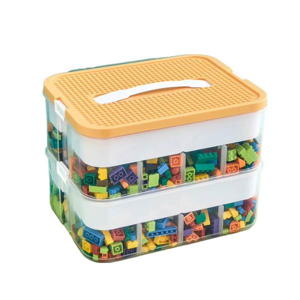 Storage Box Yellow With White Line Two Layers Stackable Organizer Storage Boxes