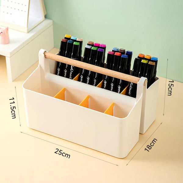 Storage Box Yellow Desktop Stationery Organiser With Handle Multi Grid Marker Pen Holder Storage Boxes