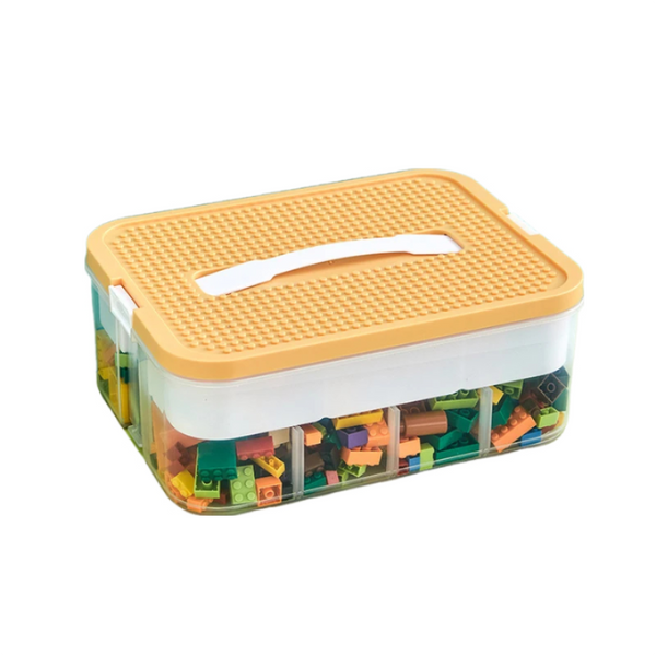 Storage Box Yellow With White Line One Layer Handle Stackable Organizer Storage Boxes