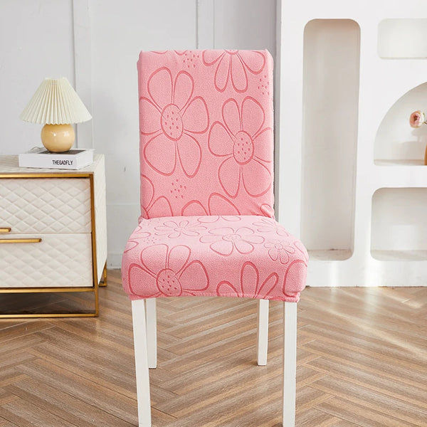 Chair Cover Pink Floral Design With Elastic Material For Dining Room Events Slipcovers