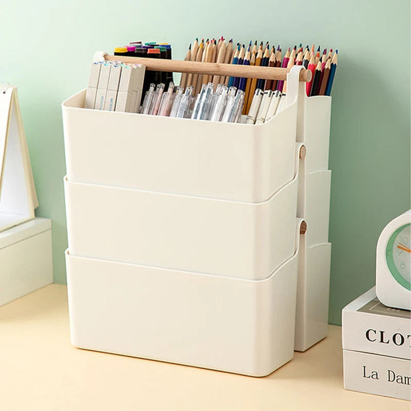 Storage Box Yellow Desktop Stationery Organiser With Handle Multi Grid Marker Pen Holder Storage Boxes