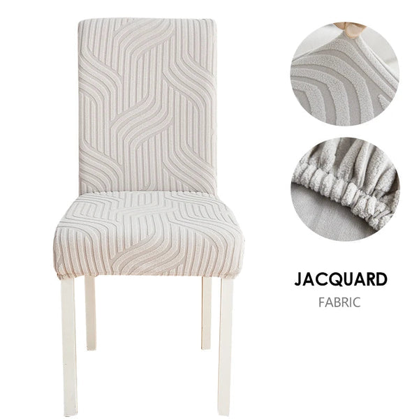 Chair Cover Light Grey Linear Design Anti Dirt Elastic Material For Slipcovers
