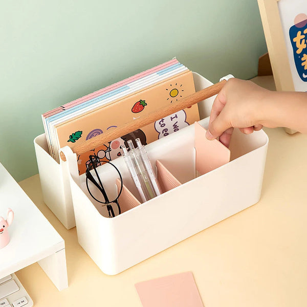 Storage Box Yellow Desktop Stationery Organiser With Handle Multi Grid Marker Pen Holder Storage Boxes