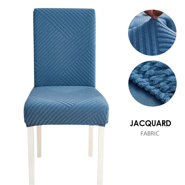 Chair Cover Blue Knitted Lines Design Anti Dirt Elastic Material For Dining Room Kitchen Wedding Hotel Banquet Restaurant Slipcovers