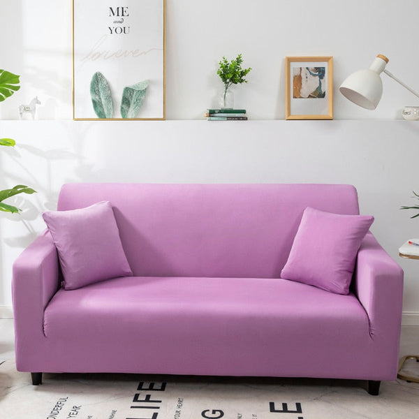 3 Seater Sofa Cover Plain Light Purple Elastic Stretchable Slipcover For Living Room Slipcovers