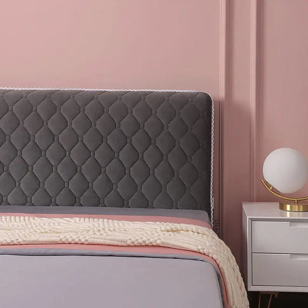 Headboard Cover Light Gray Diamond Pattern Super Soft Quilted Velvet Bed Back Protector Headboards & Footboards
