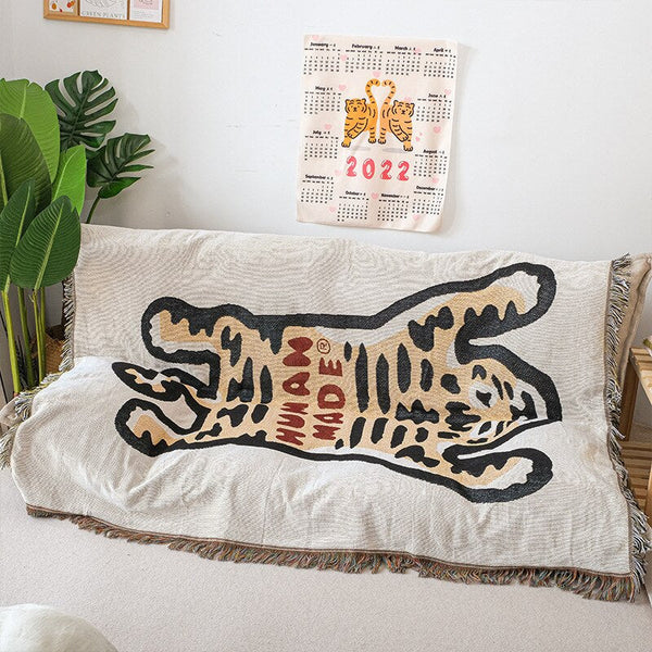 Yellow Blanket Human Made Sofa Thick Outdoor Camping Mat Tiger Pattern Tapestry Tapestries