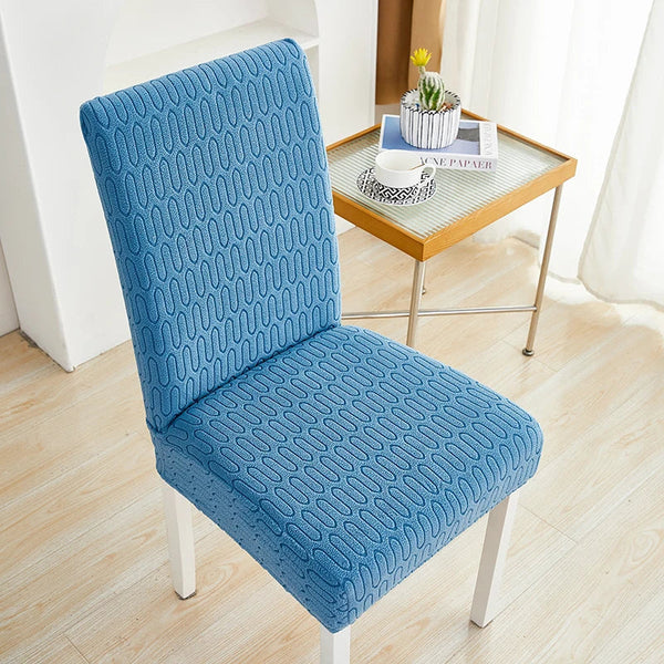 Chair Cover Blue Wavey Lines Design Elastic Material For Dining Room Slipcovers