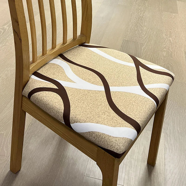 Chair Cover Light Beige Brown White Wave Linear Pattern Print Stretch Seat Slipcovers