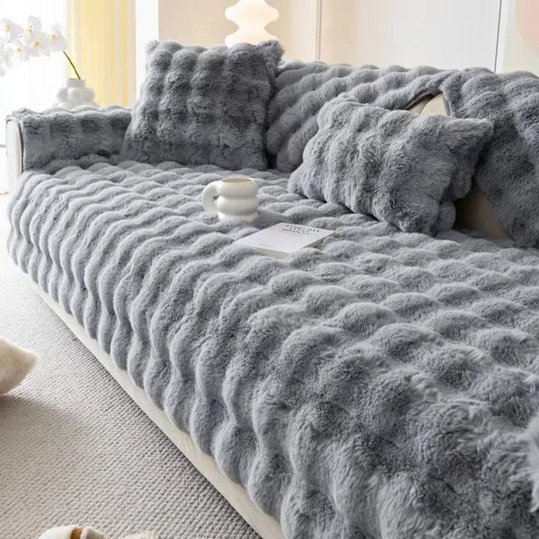 Sofa Towel Super Soft Rabbit Plush Gray Thicken Bubble Velvet Non Slip Cover Slipcovers