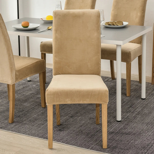 Beige Velvet Plush Stretch Slipcover Elastic Spandex Chair Cover For Dining Room Kitchen Wedding Banquet Hotel Slipcovers