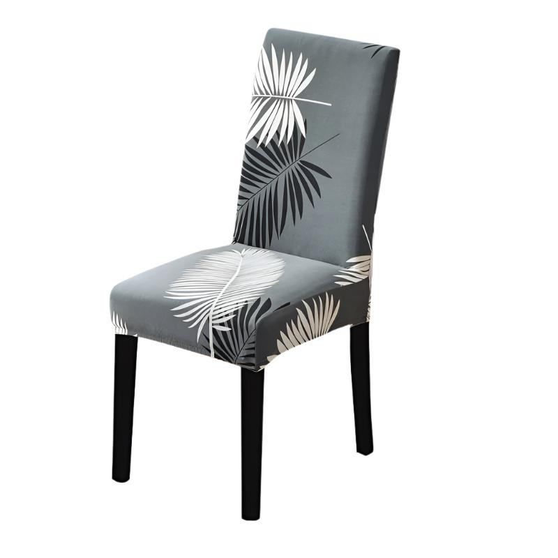 Chair Cover Grey Leaves Design Anti Dirt Elastic Material For Dining Room Kitchen Slipcovers