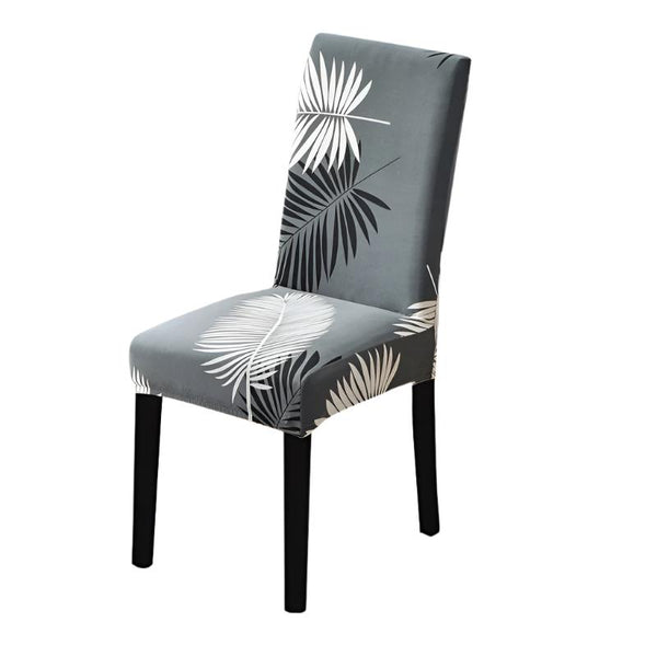 Chair Cover Grey Leaves Design Anti Dirt Elastic Material For Dining Room Kitchen Slipcovers