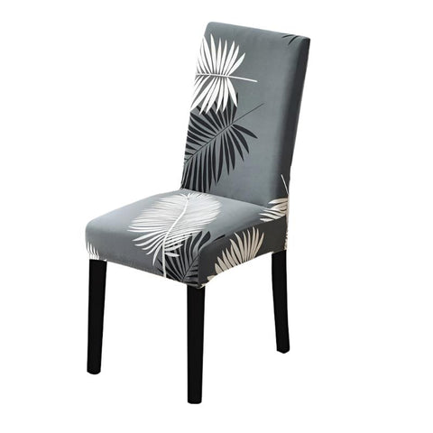 Chair Cover Grey Leaves Design Anti Dirt Elastic Material For Dining Room Kitchen Slipcovers
