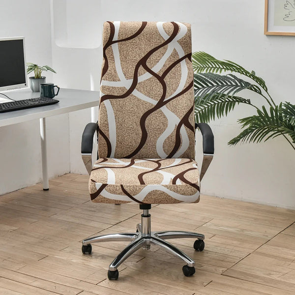 Office Chair Cover Brown Wave Line Large Non Slip Rotating Seat Case Universal Armrest Protector Chair Covers