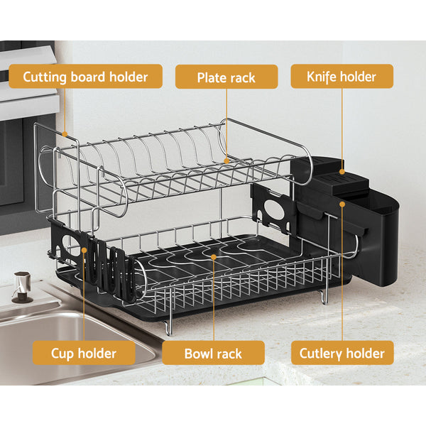 Cefito Dish Rack Drying Drainer Cup Holder Cutlery Tray Kitchen Organiser 2 Tier Sink Organisers