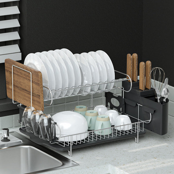 Cefito Dish Rack Drying Drainer Cup Holder Cutlery Tray Kitchen Organiser 2 Tier Sink Organisers