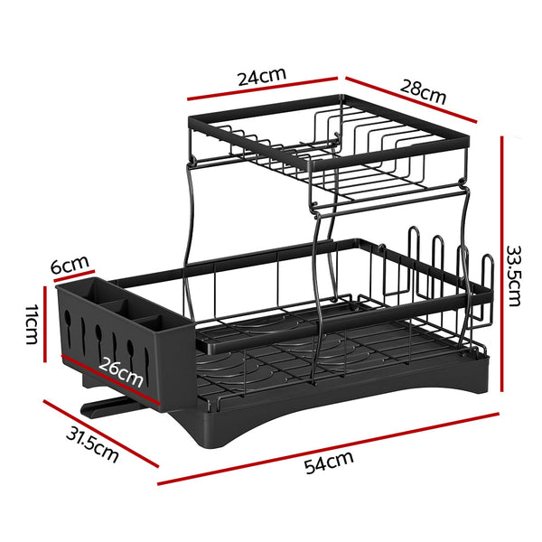 Cefito Dish Rack Expandable Drying Drainer Cutlery Holder Tray Kitchen 2 Tiers Racks & Holders