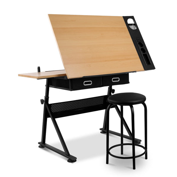 Artiss Tilt Drafting Table Stool Set Natural & Black Drawing Boards & Tables