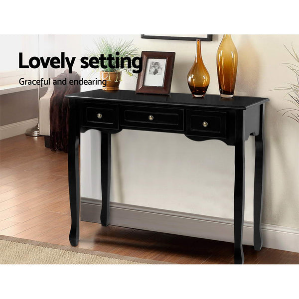 Artiss Hallway Console Table Side Dressing Entry Display 3 Drawers Black