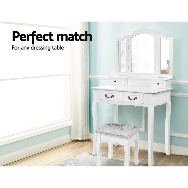 Artiss Dressing Table Stool Bedroom White Make Up Chair Fabric Furniture Dressing Tables