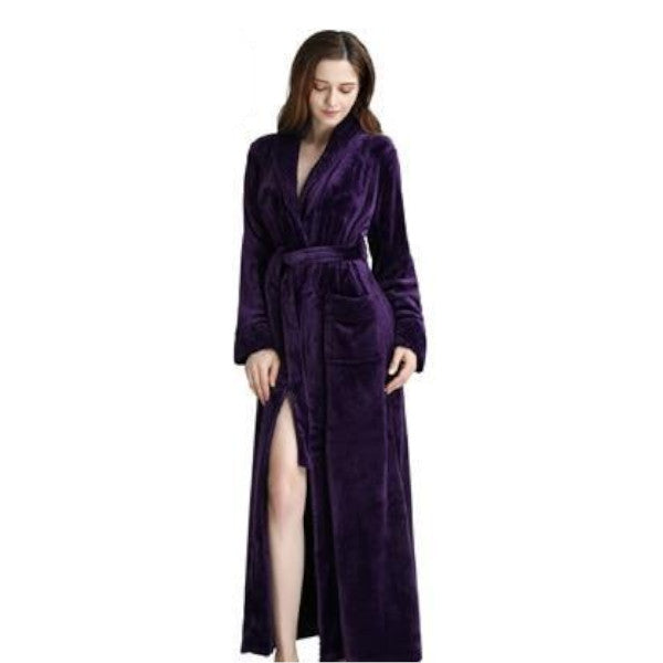 Long Warm Coral Fleece Plush Soft Winter Dressing Gown Men Women Sleepwear & Robes