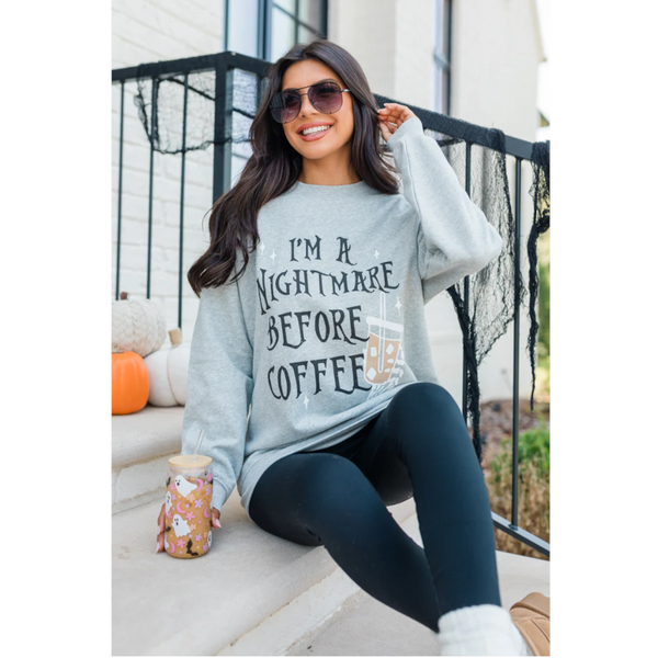 Gray I'm A Nightmare Before Coffee Graphic Crewneck Sweatshirt Hoodies & Sweatshirts