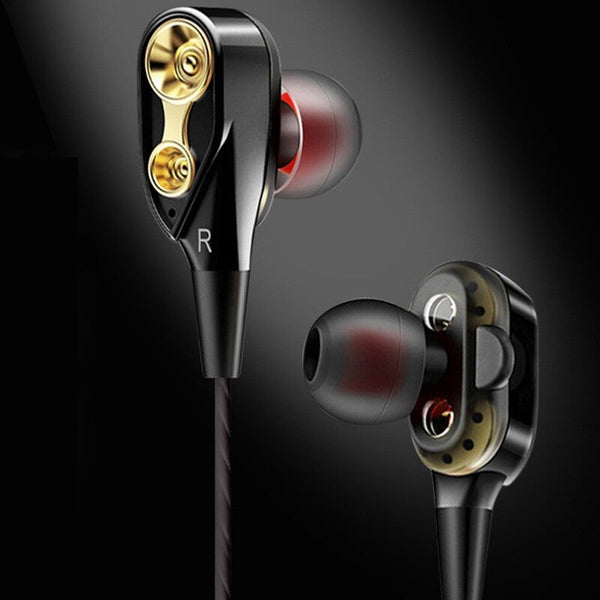 Dual Dynamic Earphones 2 Drivers Moving Coil Iron 3.5Mm Universal In-Ear Wired Black