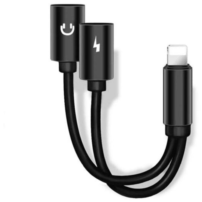 Dual Headphone Audio Charger Splitter Adapter Cable For Iphone Xs / Max Xr Black Cables & Adapters
