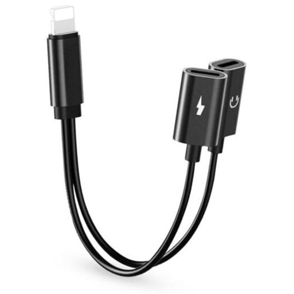 Dual Headphone Audio Charger Splitter Adapter Cable For Iphone Xs / Max Xr Black Cables & Adapters