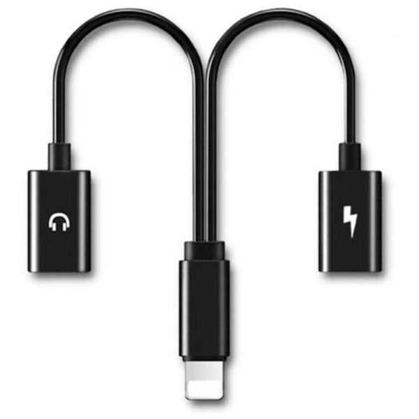 Dual Headphone Audio Charger Splitter Adapter Cable For Iphone Xs / Max Xr Black Cables & Adapters