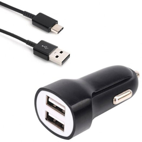 Dual Usb Port Car Charger Quick 3.1 Type Charging Sync Cable Set 100Cm Black