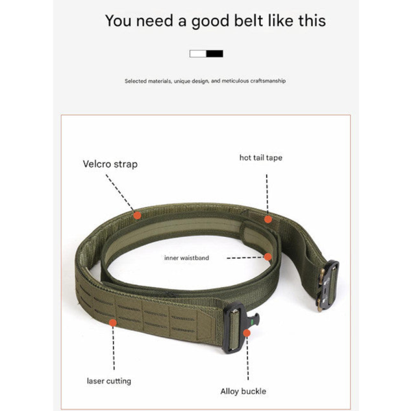 Dual Layer Quick Release Tactical Belt Attachment System Alloy Cobra Buckle Adjustable Nylon(Military Green) Belts