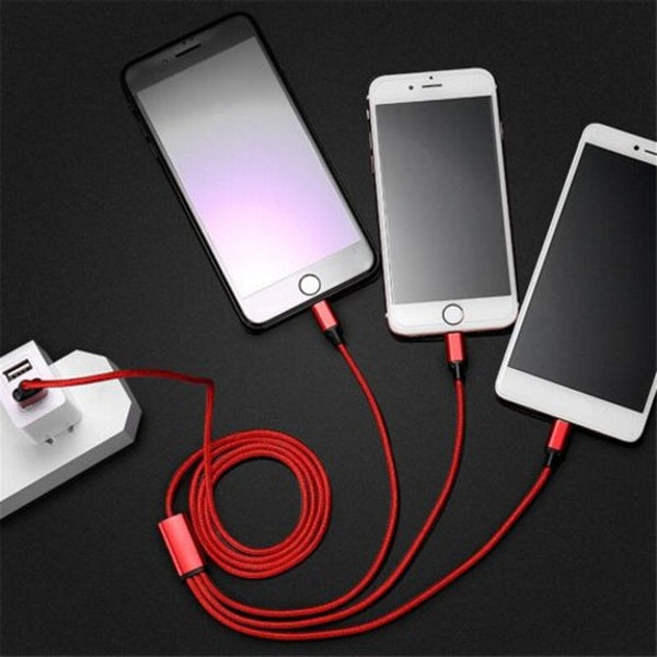 Durable Nice 1.2 M Multi Function 3 In Synchronous Fast Charging Data Cable Lava Red Cables & Adapters