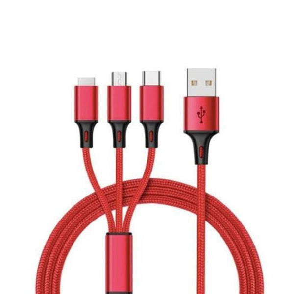 Durable Nice 1.2 M Multi Function 3 In Synchronous Fast Charging Data Cable Lava Red Cables & Adapters
